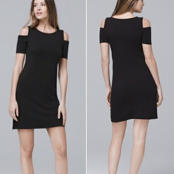 White House Black Market Dresses & Skirts - WHITE HOUSE BLACK MARKET Mini Dress, Black Rayon Cold Shoulder Short Sleeve, XS